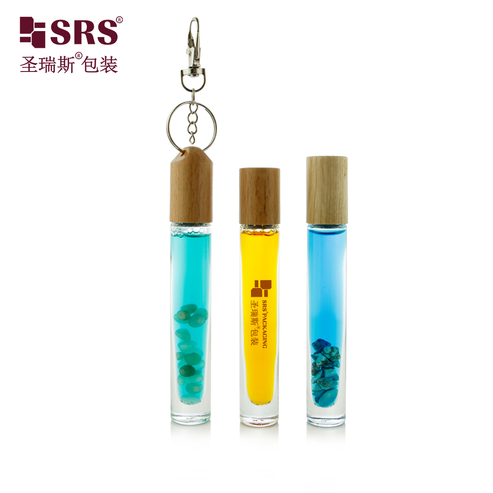 High Quality Metal Roller Ball 5ml 10ml Glass Roll On Bottles for Essential Oil with Wooden Ring Cap