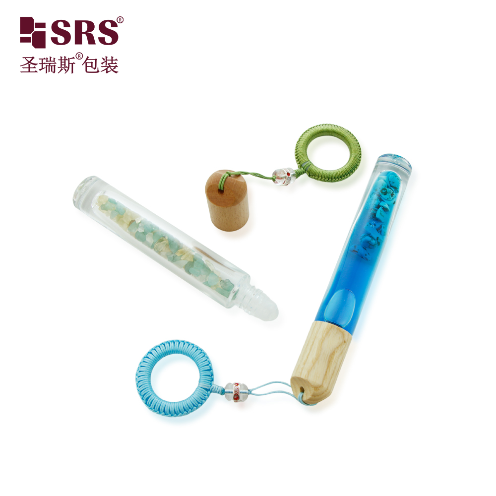 High Quality Metal Roller Ball 5ml 10ml Glass Roll On Bottles for Essential Oil with Wooden Ring Cap