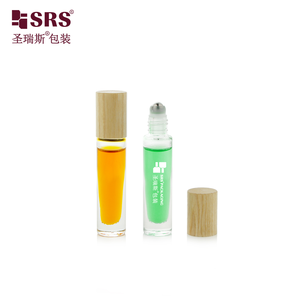 5ml 10ml perfume oil eye care oil glass roll on bottle with short wood cap 