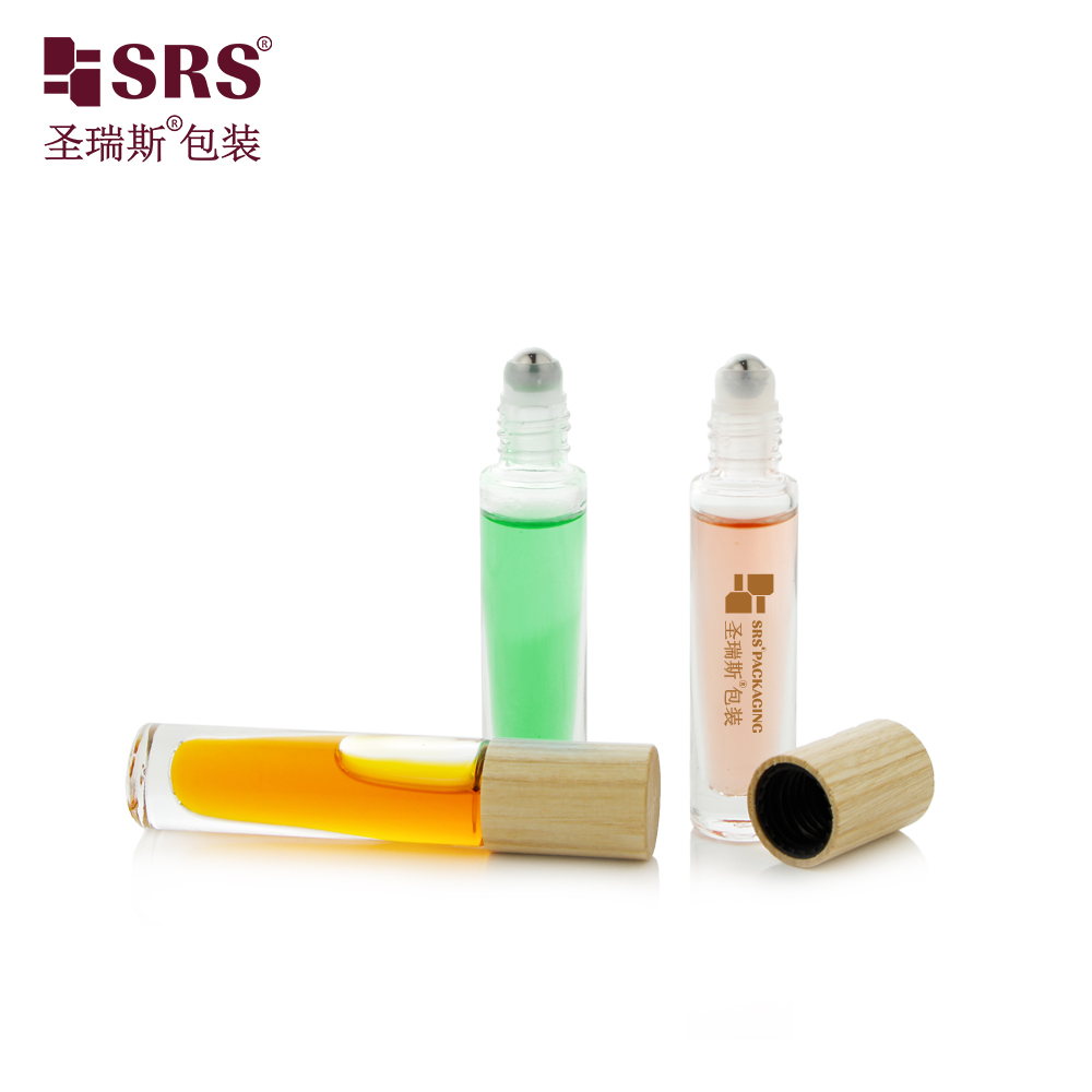 5ml 10ml perfume oil eye care oil glass roll on bottle with short wood cap 