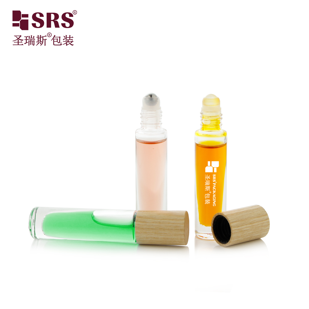5ml 10ml perfume oil eye care oil glass roll on bottle with short wood cap 