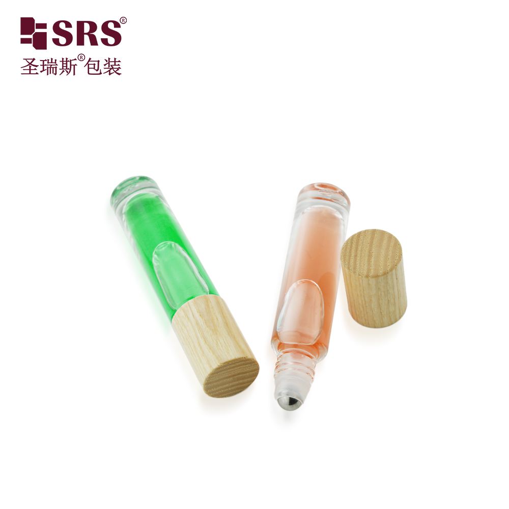 5ml 10ml perfume oil eye care oil glass roll on bottle with short wood cap 