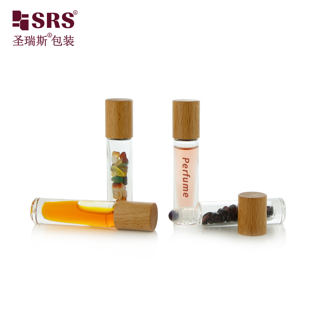 5ml 10ml perfume oil eye care oil glass roll on bottle with short wood cap 