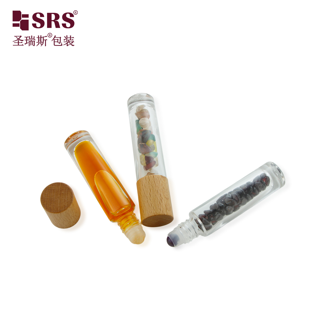 5ml 10ml perfume oil eye care oil glass roll on bottle with short wood cap 