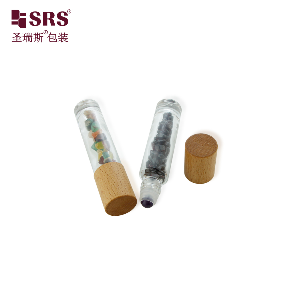 5ml 10ml perfume oil eye care oil glass roll on bottle with short wood cap 