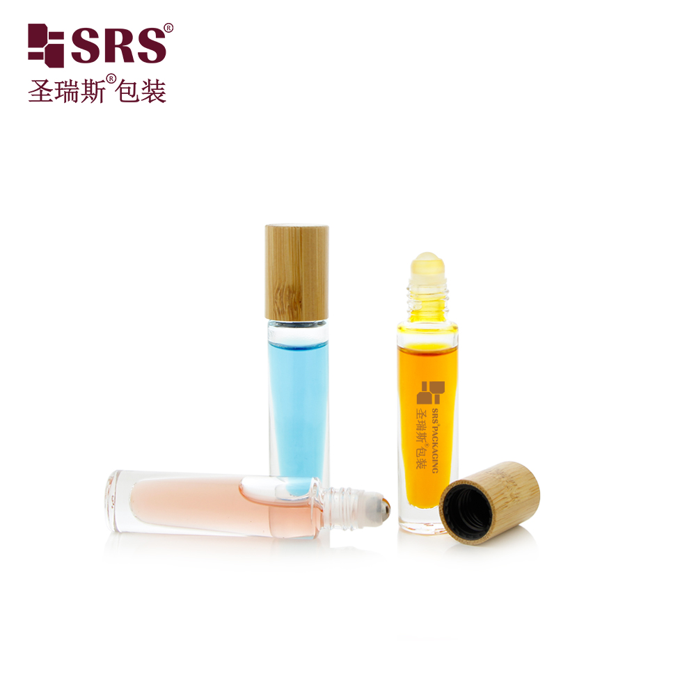 Wholesale Factory Price 5ml 10ml Custom Painting Metalized Glass Roller Bottle With Bamnoo Cap