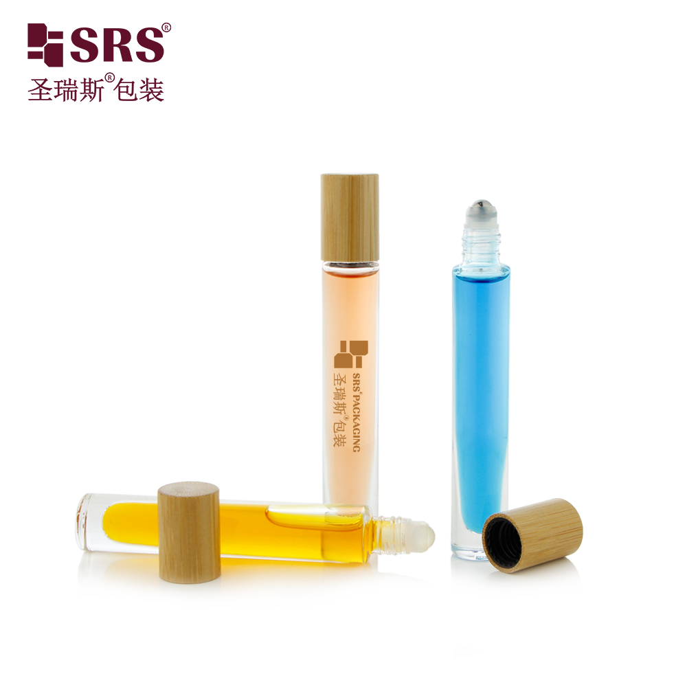 Wholesale Factory Price 5ml 10ml Custom Painting Metalized Glass Roller Bottle With Bamnoo Cap