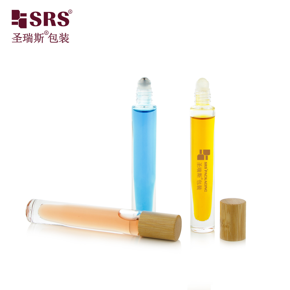 Wholesale Factory Price 5ml 10ml Custom Painting Metalized Glass Roller Bottle With Bamnoo Cap