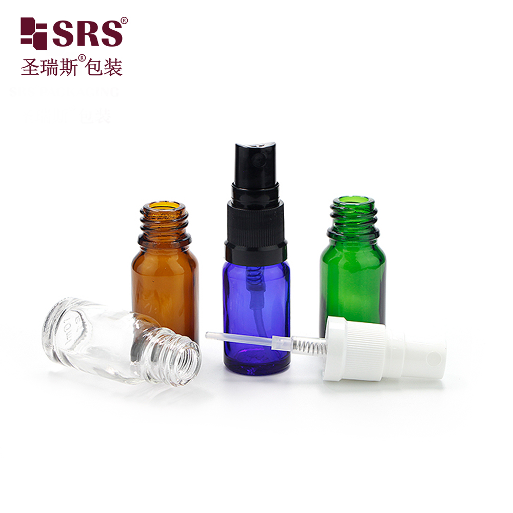 Brown blue green transparent clear empty boston shape glass bottle with sprayer