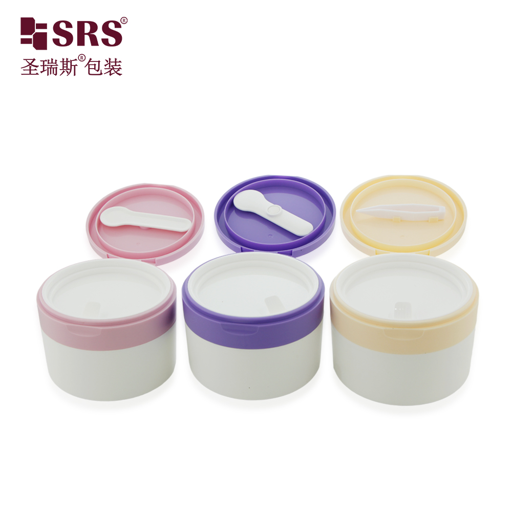 Flip Cap Custom Empty Round pp Double Layer Plastic Cosmetic Jar Cream with Plastic Spoon and Tweezers