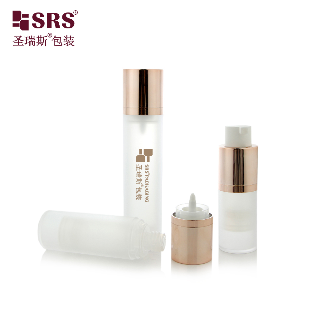 SRS Factory Price Empty 15ml 30ml 50ml Custom Injection Painting Metalized Color Airless Lotion Bottle
