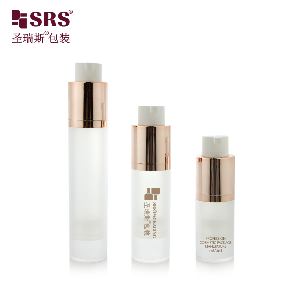 SRS Factory Price Empty 15ml 30ml 50ml Custom Injection Painting Metalized Color Airless Lotion Bottle