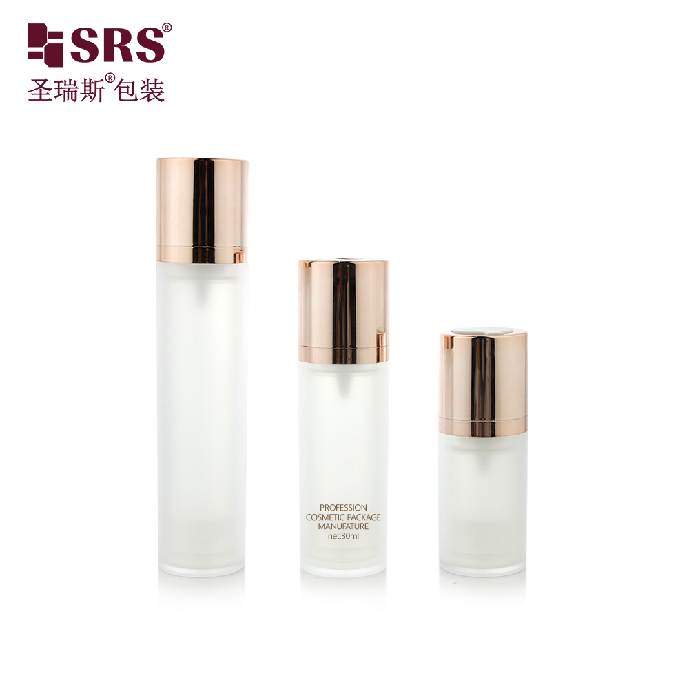 SRS Factory Price Empty 15ml 30ml 50ml Custom Injection Painting Metalized Color Airless Lotion Bottle