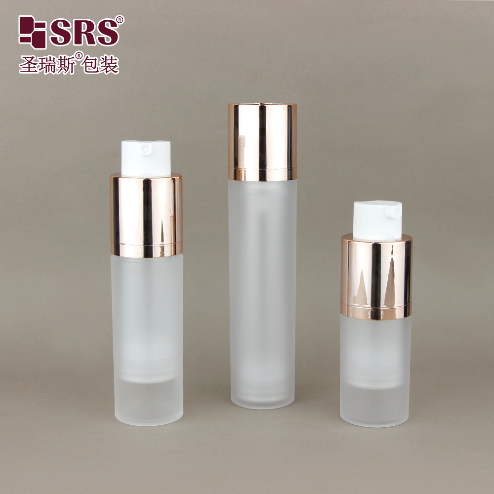 SRS Factory Price Empty 15ml 30ml 50ml Custom Injection Painting Metalized Color Airless Lotion Bottle