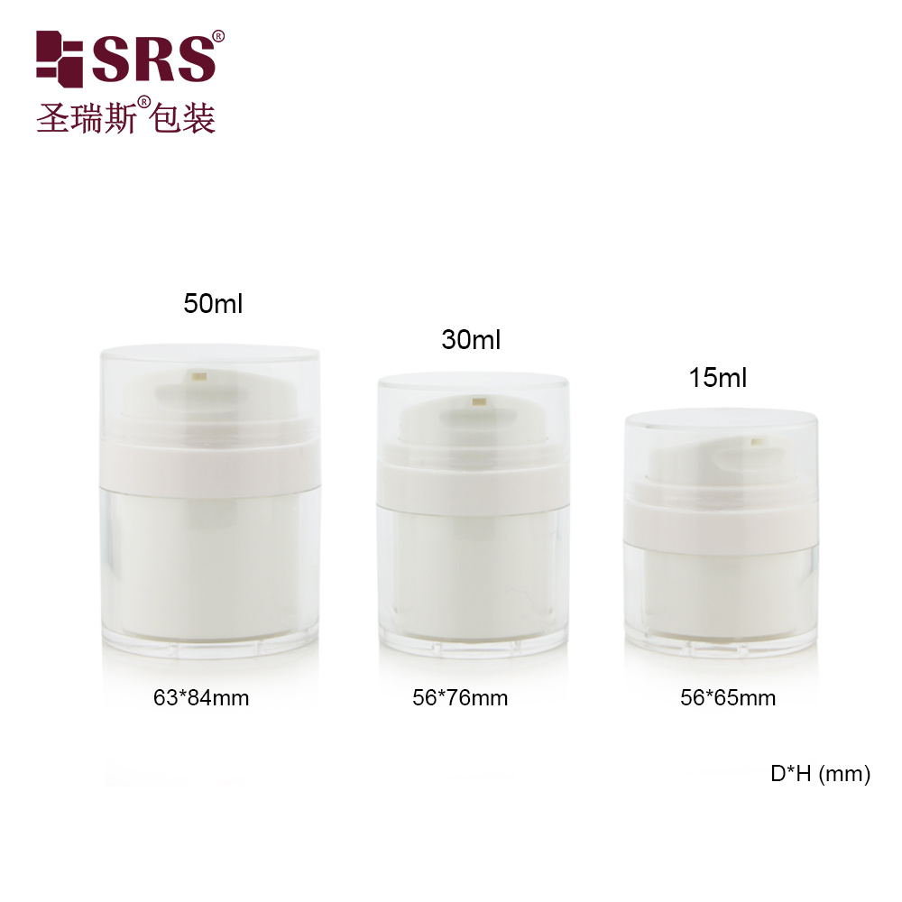SRS Factory Price Empty 15ml 30ml 50ml Custom Injection Painting Metalized Color MS PP Airless Jar