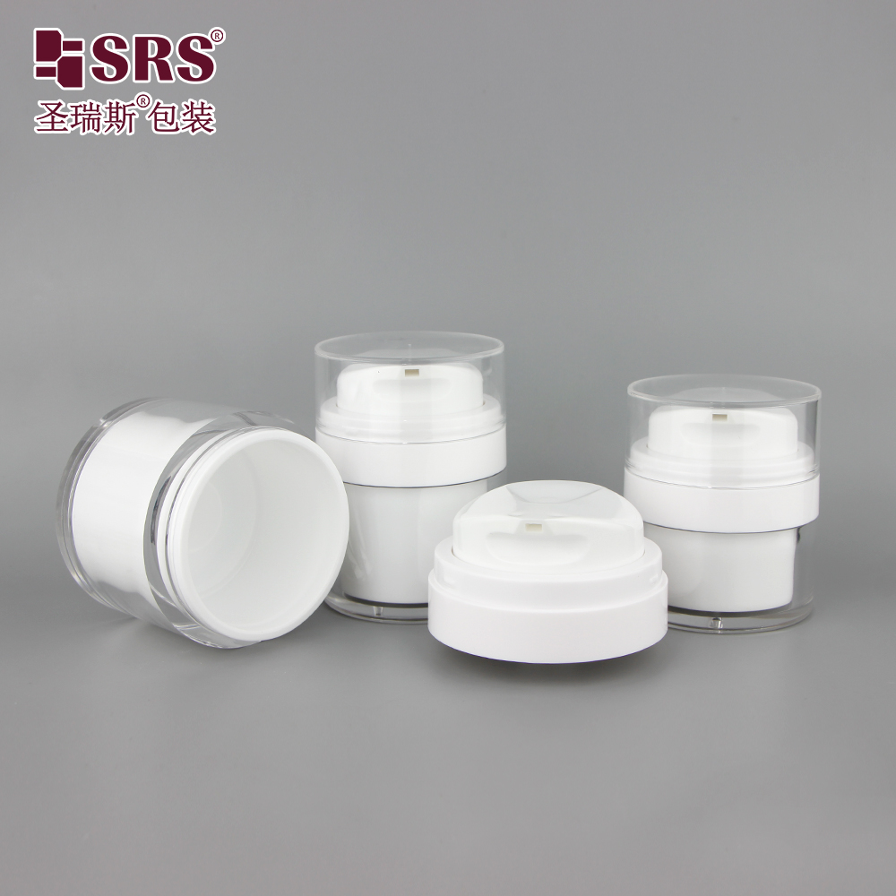 SRS Factory Price Empty 15ml 30ml 50ml Custom Injection Painting Metalized Color MS PP Airless Jar