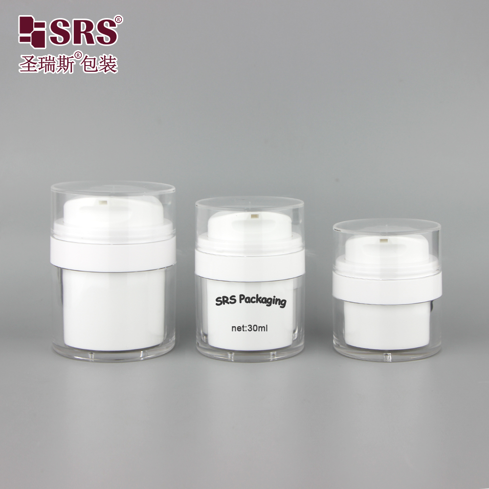 SRS Factory Price Empty 15ml 30ml 50ml Custom Injection Painting Metalized Color MS PP Airless Jar