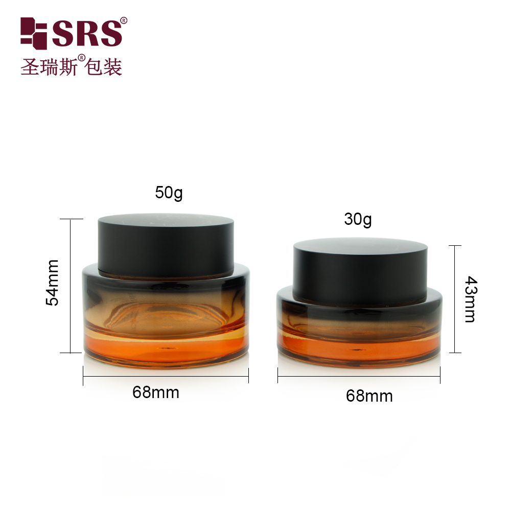 30g 50g Custom Gradient Orange Black Glass Jar for Facial Cream Eye Cream