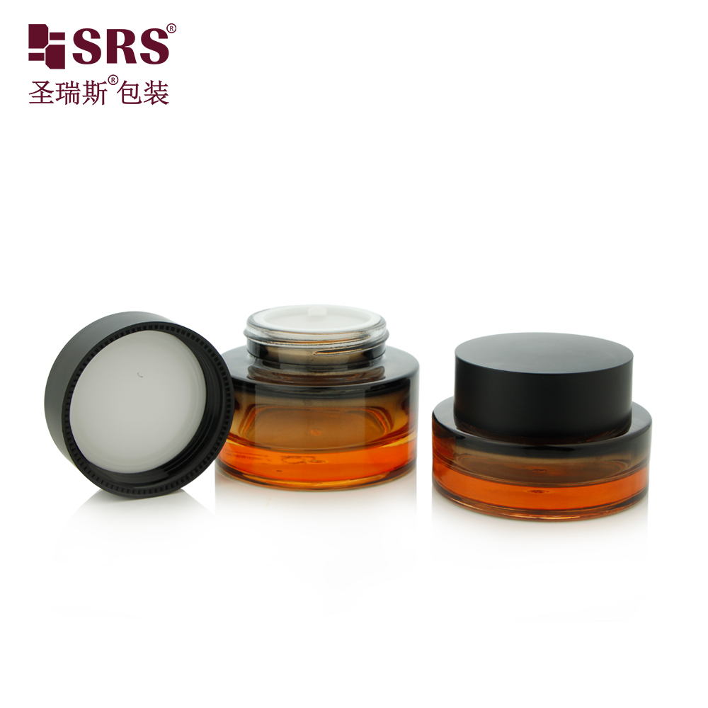 30g 50g Custom Gradient Orange Black Glass Jar for Facial Cream Eye Cream