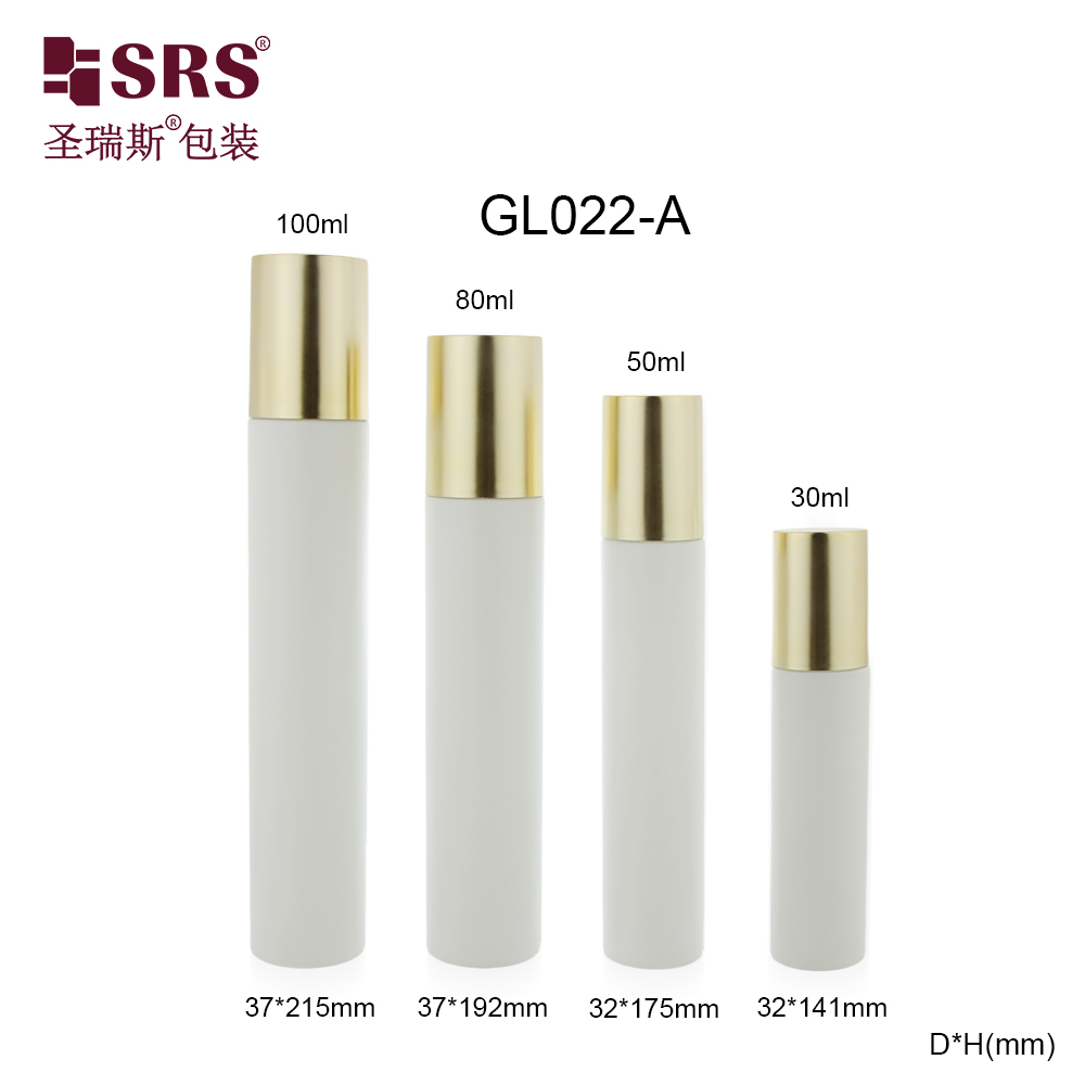  Round Cylinder 30ml 50ml 80ml 100ml White Gold Cosmetics Dropper Lotion Serum Glass Bottle