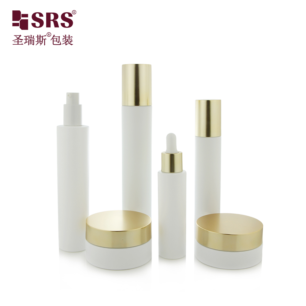  Round Cylinder 30ml 50ml 80ml 100ml White Gold Cosmetics Dropper Lotion Serum Glass Bottle