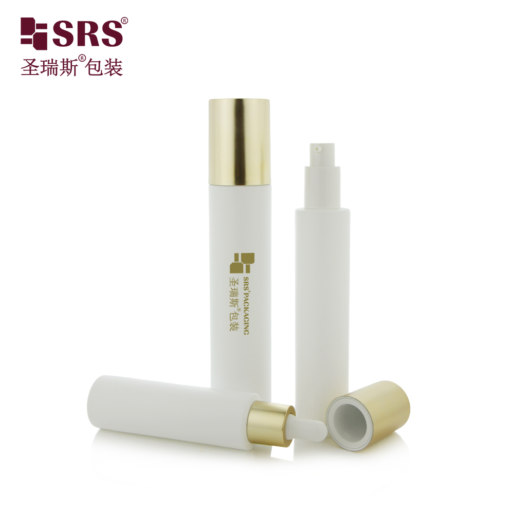  Round Cylinder 30ml 50ml 80ml 100ml White Gold Cosmetics Dropper Lotion Serum Glass Bottle