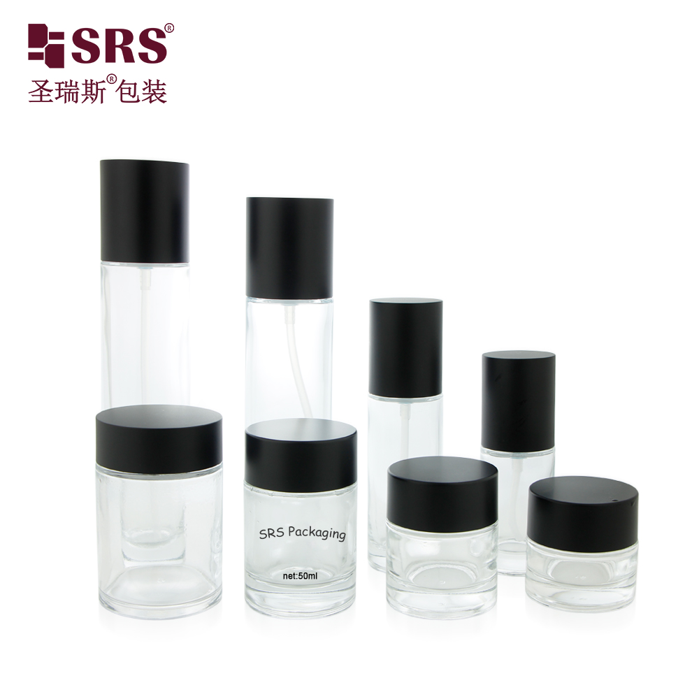 Custom Transparent Black 20g 30g 50g 100g Glossy Matte Skincare Round Cream Jar Glass Jar 