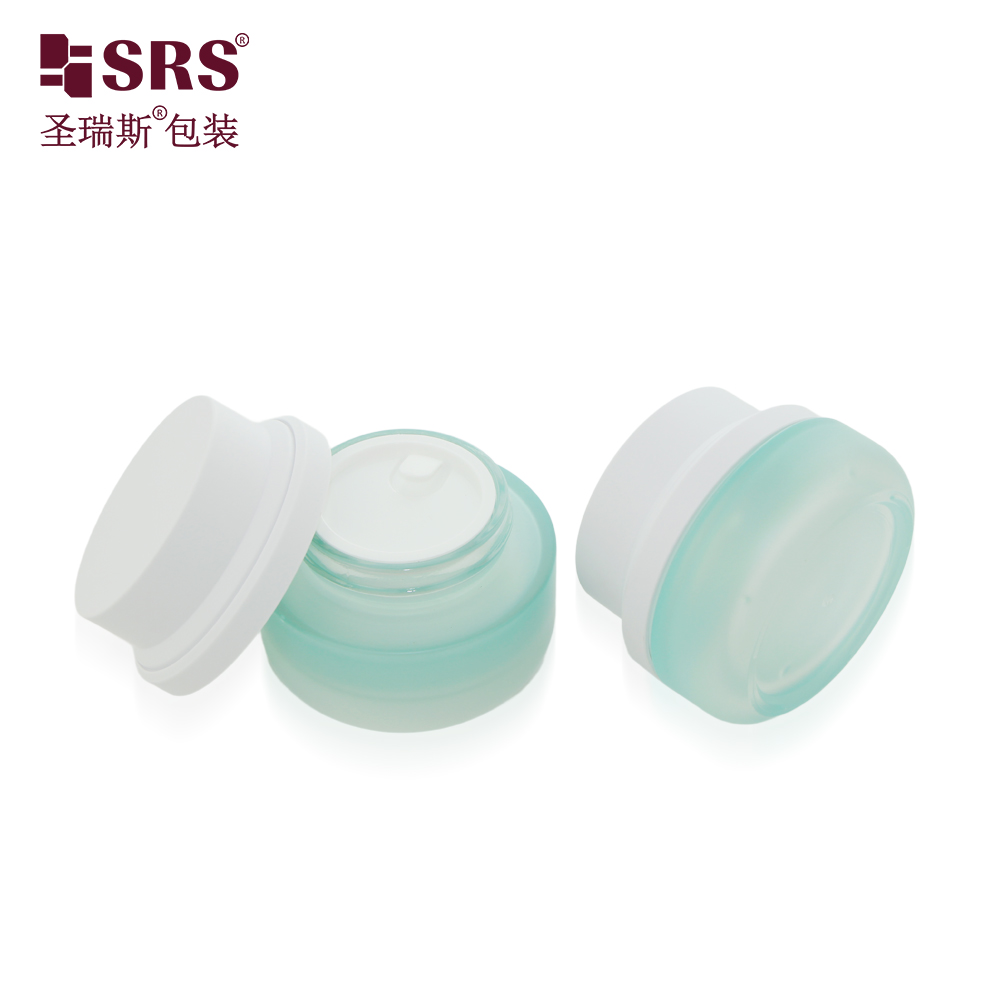 Green Skincare Packaging 30ml 50ml Frosted Matte Translucent Colored Cosmetic Jars with White Lids