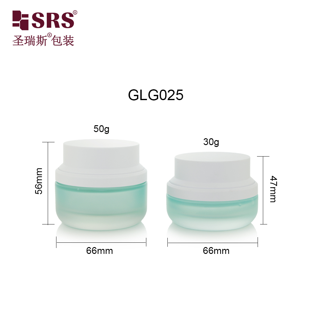 Green Skincare Packaging 30ml 50ml Frosted Matte Translucent Colored Cosmetic Jars with White Lids