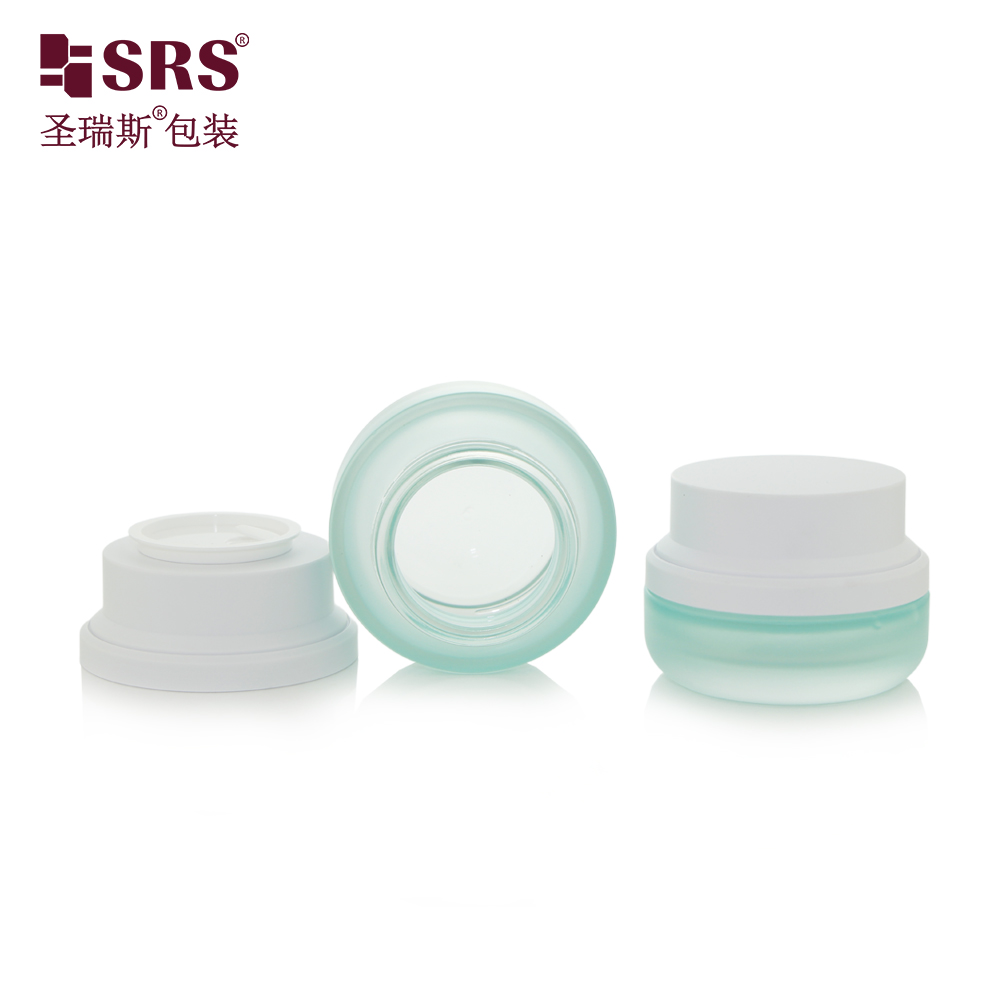 Green Skincare Packaging 30ml 50ml Frosted Matte Translucent Colored Cosmetic Jars with White Lids