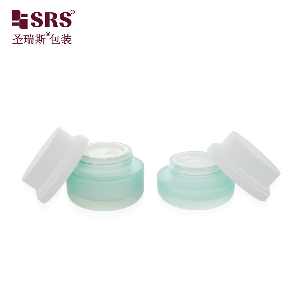 Green Skincare Packaging 30ml 50ml Frosted Matte Translucent Colored Cosmetic Jars with White Lids