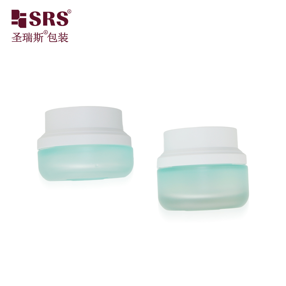 Green Skincare Packaging 30ml 50ml Frosted Matte Translucent Colored Cosmetic Jars with White Lids
