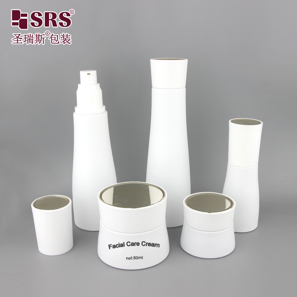 New Luxury White Frosted 30ml Serum Cosmetic Packaging Sets Skincare Glass Jar Cream Container and Lotion Pump Bottles