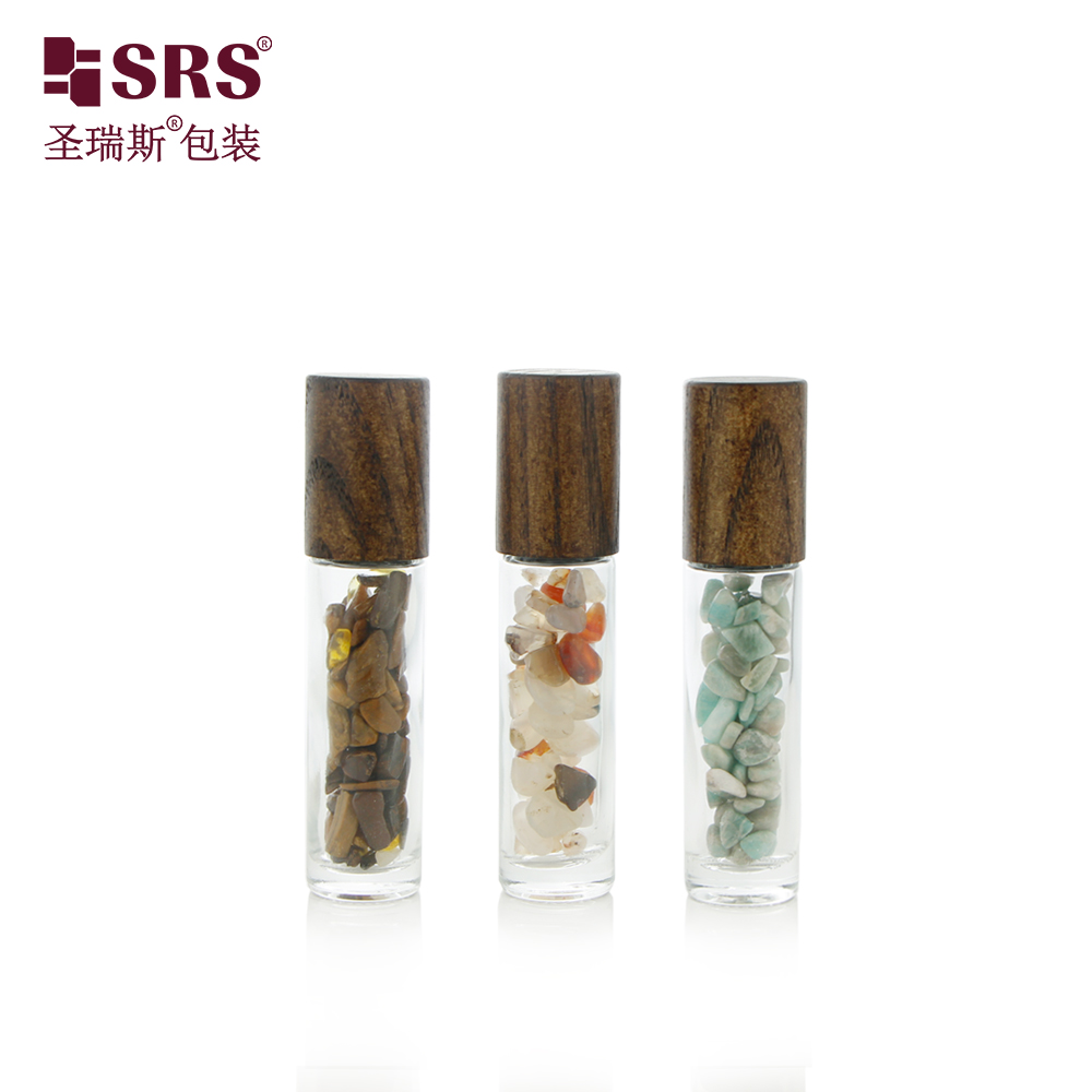 Empty Clear Amber Custom Design Glass Roller Bottle with Wooden Cap