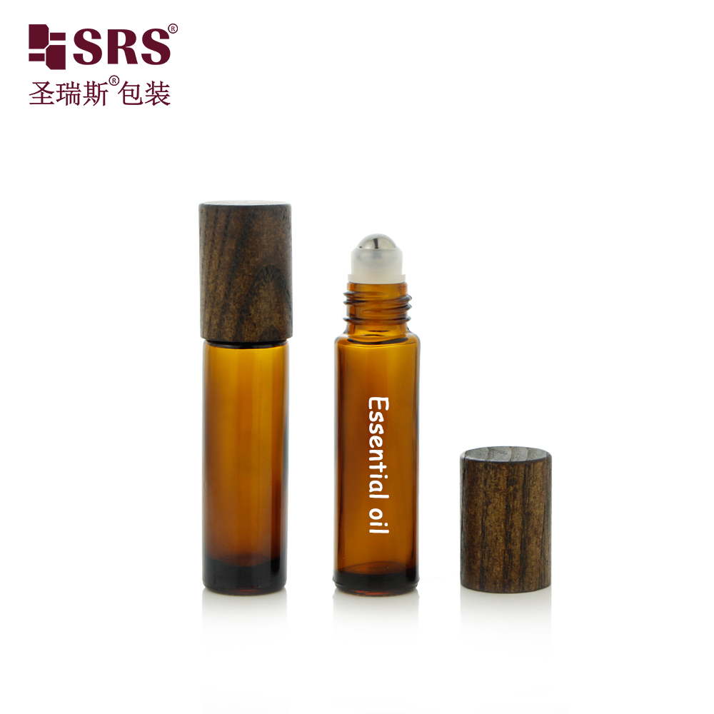 Empty Clear Amber Custom Design Glass Roller Bottle with Wooden Cap