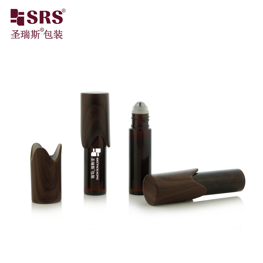 Unique Cap Roll on Bottle Cosmetic Packaging 10ml Amber PET Roller Travel Bottle