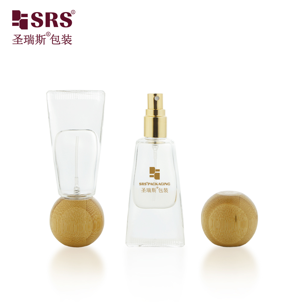Clear Perfume Spray Bottle Essential Oil 10ml Glass Roll on Bottle with Wood Bamboo Lid