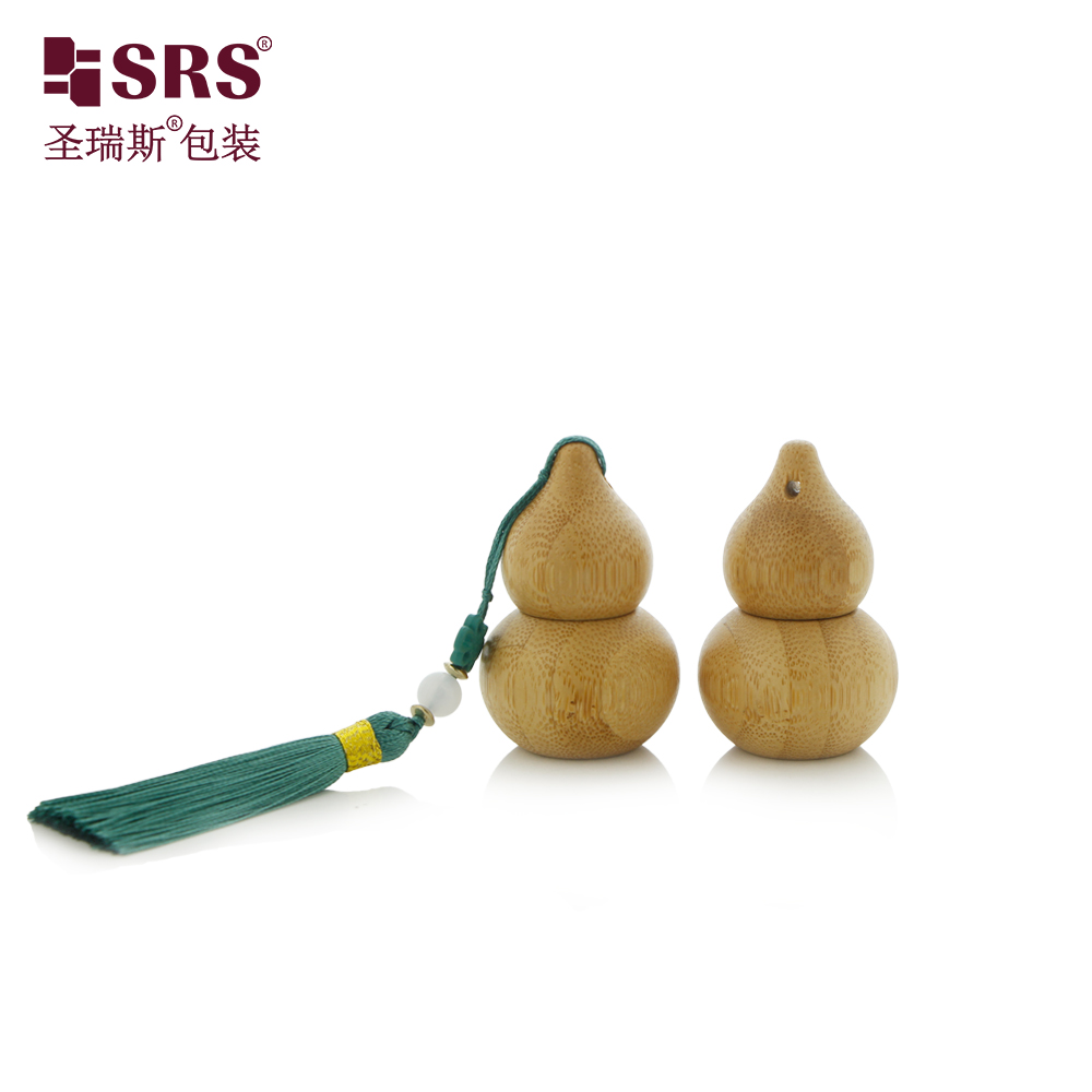 Custom Chinese Style Natural Bamboo Gourd Shape 2ml Glass Roll on Bottle with Steel Roller Ball and Handing