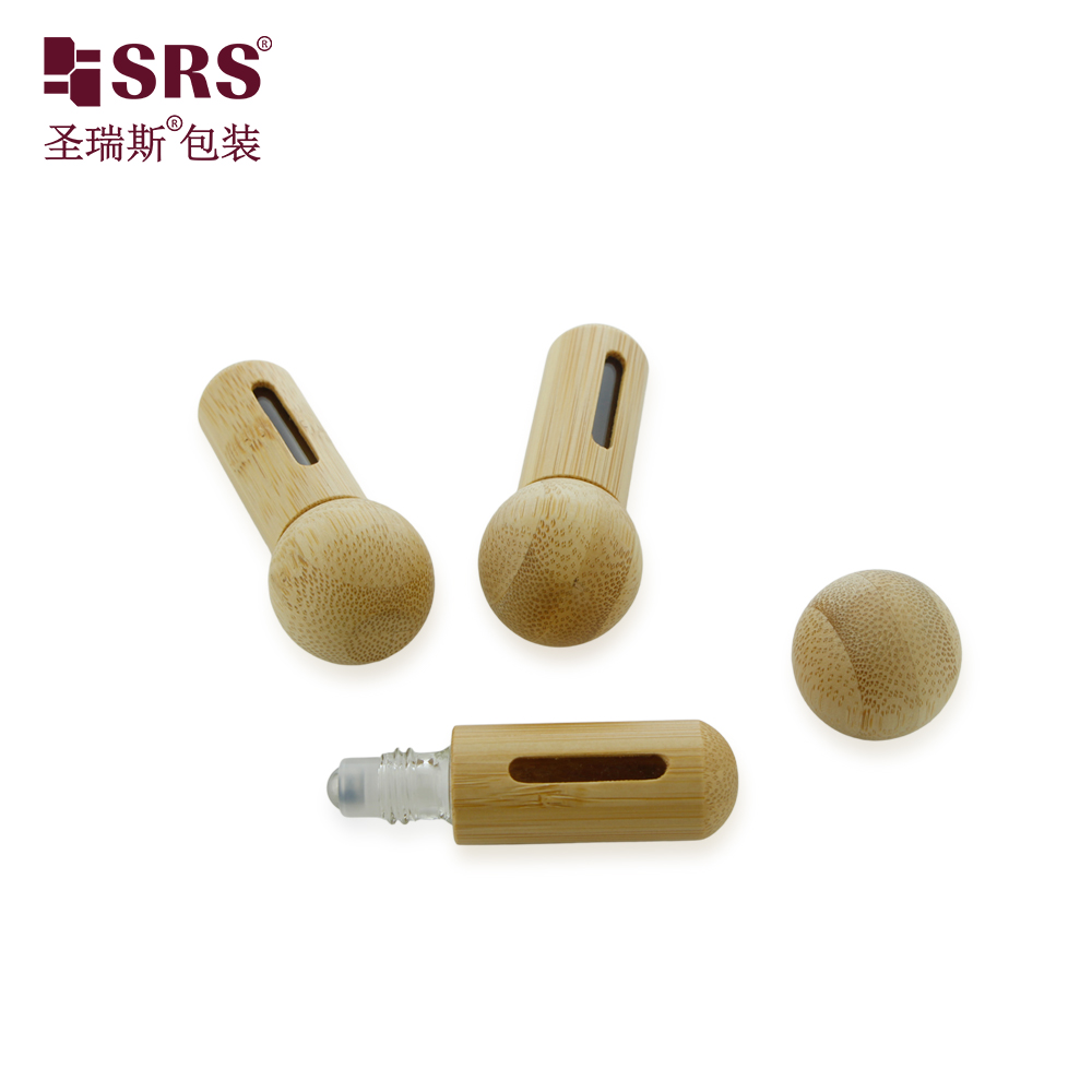 New Bamboo Roll on Bottle 5ml Glass Perfume Roller Bottle With Ball Cap