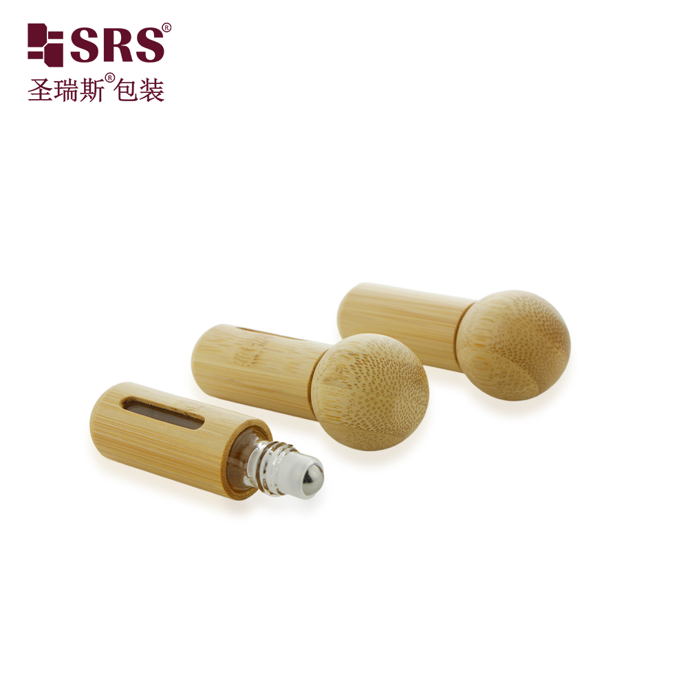 New Bamboo Roll on Bottle 5ml Glass Perfume Roller Bottle With Ball Cap