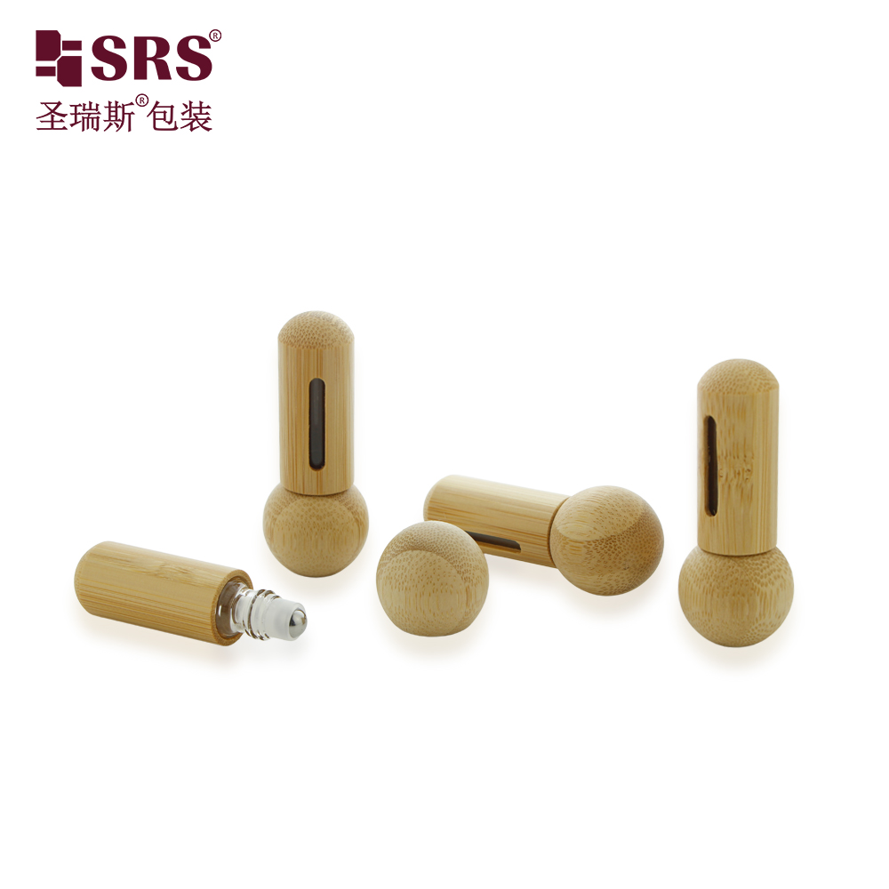 New Bamboo Roll on Bottle 5ml Glass Perfume Roller Bottle With Ball Cap