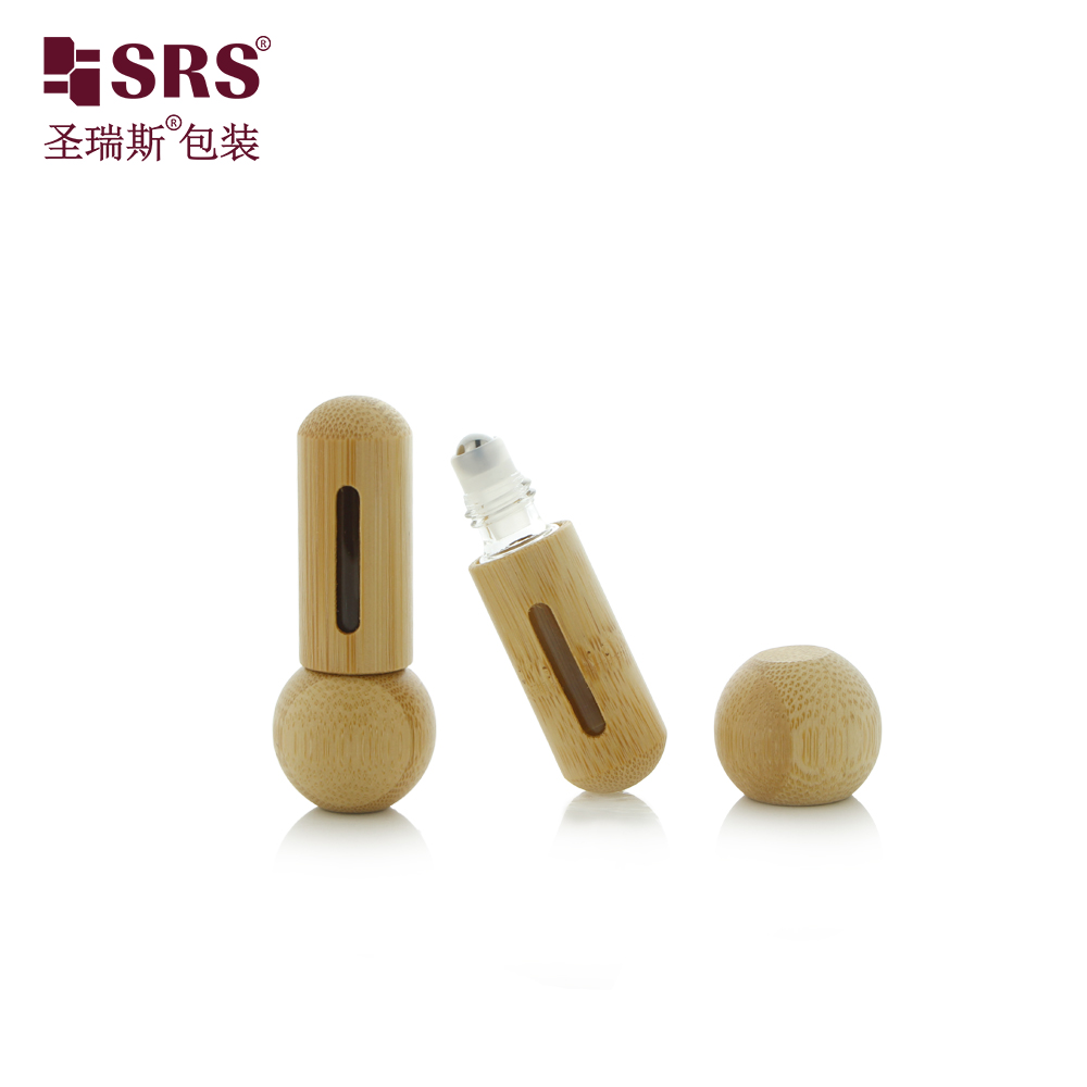 New Bamboo Roll on Bottle 5ml Glass Perfume Roller Bottle With Ball Cap