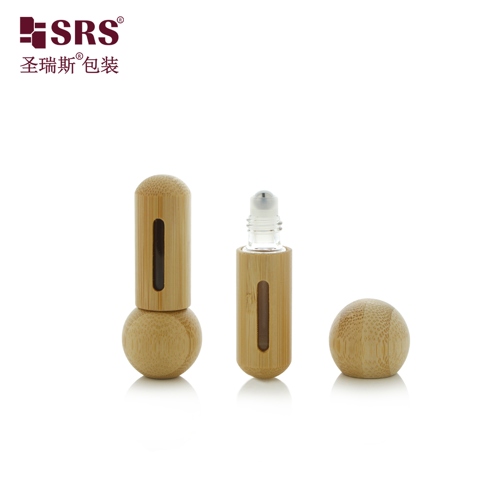 New Bamboo Roll on Bottle 5ml Glass Perfume Roller Bottle With Ball Cap