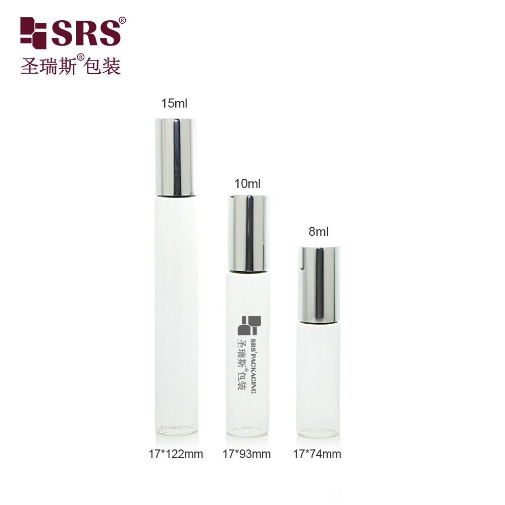 Wholesale Custom Transparent Slim 17mm Glass Roll on Bottle 8ml 10ml 15ml With Silver Metal Cap