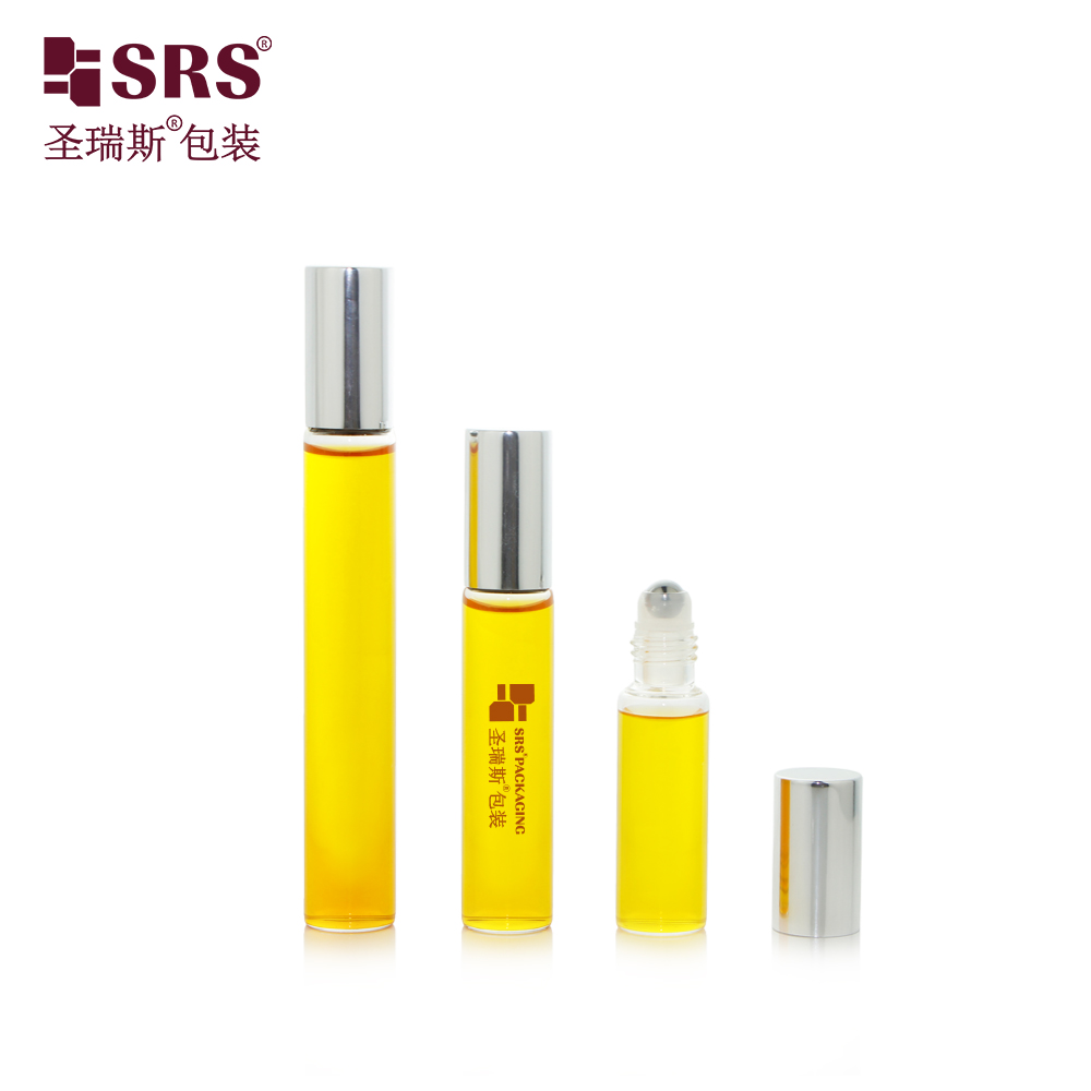 Wholesale Custom Transparent Slim 17mm Glass Roll on Bottle 8ml 10ml 15ml With Silver Metal Cap