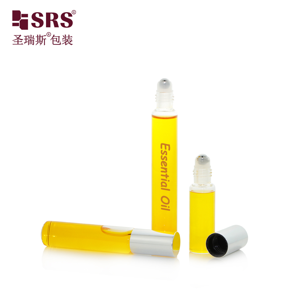 Wholesale Custom Transparent Slim 17mm Glass Roll on Bottle 8ml 10ml 15ml With Silver Metal Cap