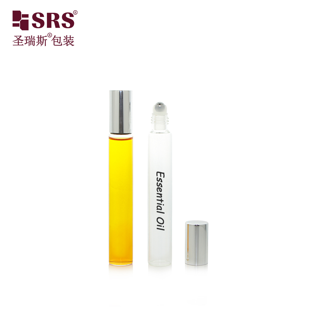 Wholesale Custom Transparent Slim 17mm Glass Roll on Bottle 8ml 10ml 15ml With Silver Metal Cap