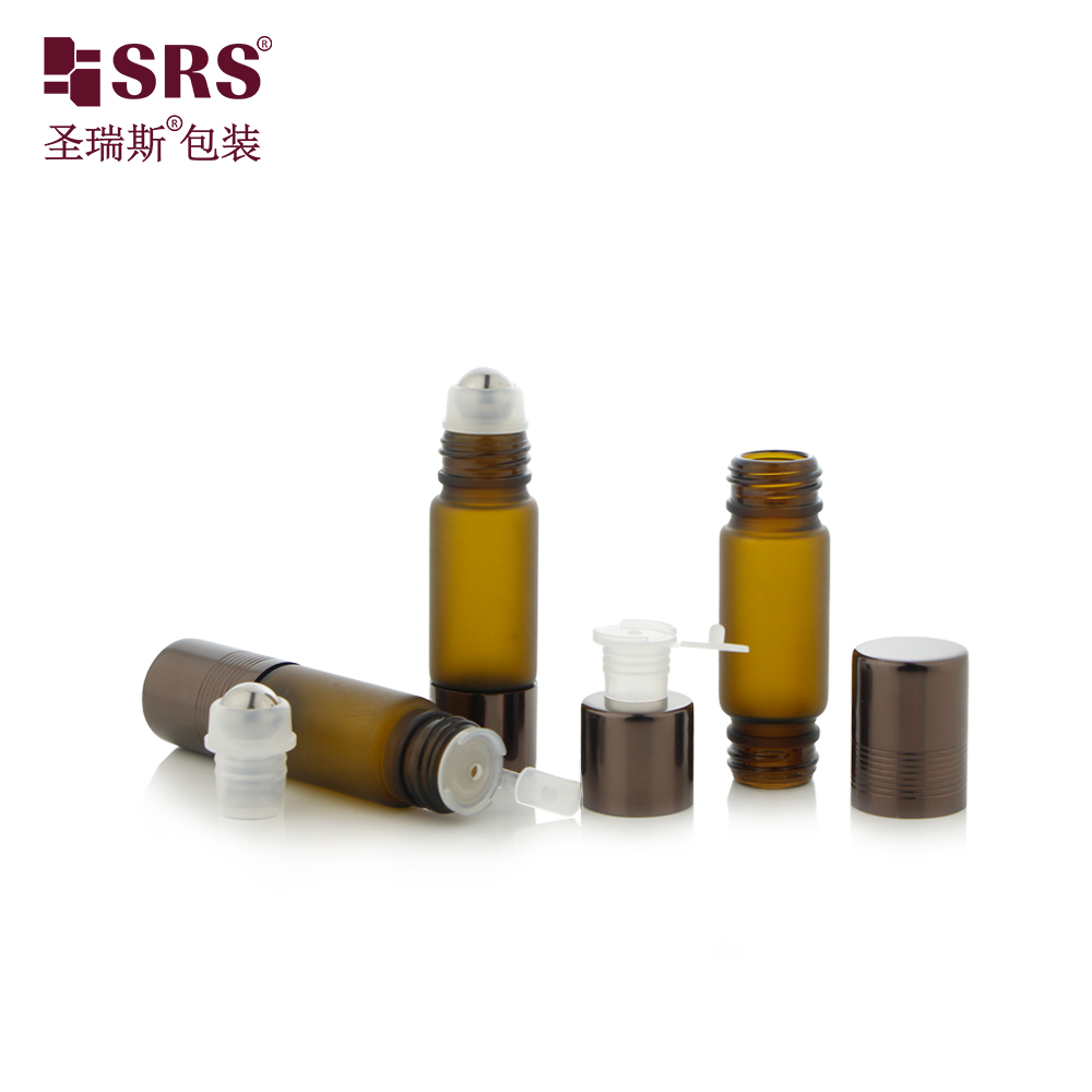 Leakproof UV Protection Dual-Ended Amber Glass Bottles Roller Ball with Aluminum Cap