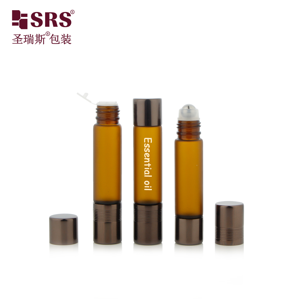 Leakproof UV Protection Dual-Ended Amber Glass Bottles Roller Ball with Aluminum Cap