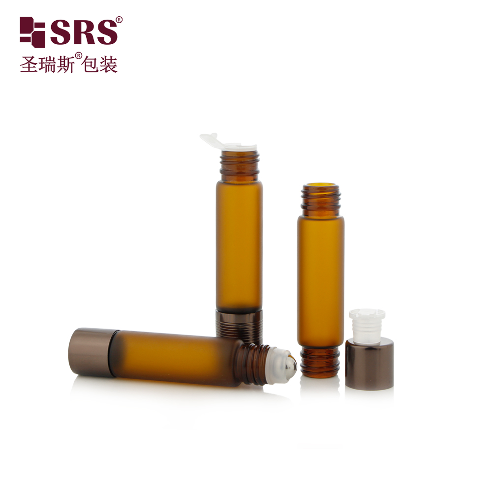 Leakproof UV Protection Dual-Ended Amber Glass Bottles Roller Ball with Aluminum Cap